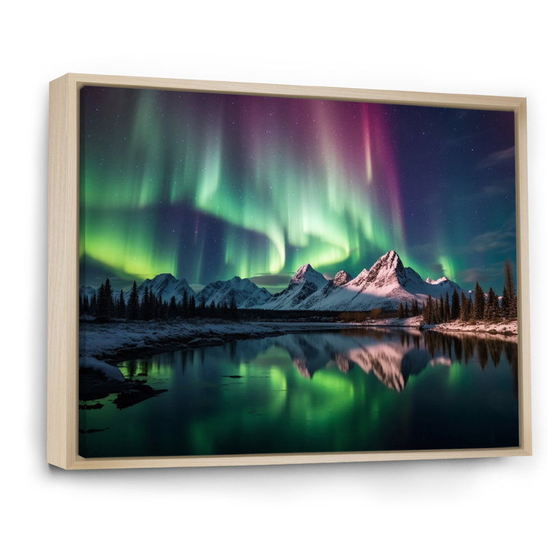 Yukon Dream Aurora V - Canada, art mural, Cadre naturel flottant, H 34 po x l 44 po x P 1,5 po