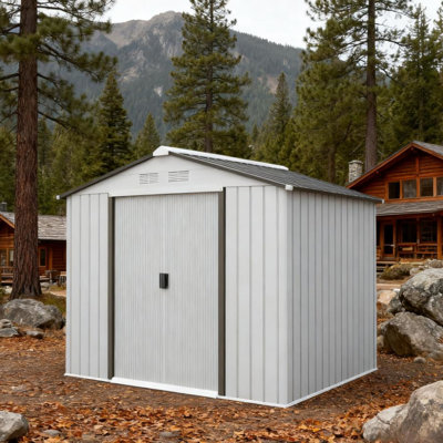 Remise de jardin avec 4 évents et 2 portes coulissantes, acier galvanisé blanc, 6,7 pi x 3,8 pi x 6,1 pi, spacieuse pour ranger l'équipement, construction en acier simple à installer, fournitures pour la pelouse, météo - installation par l'utilisateur