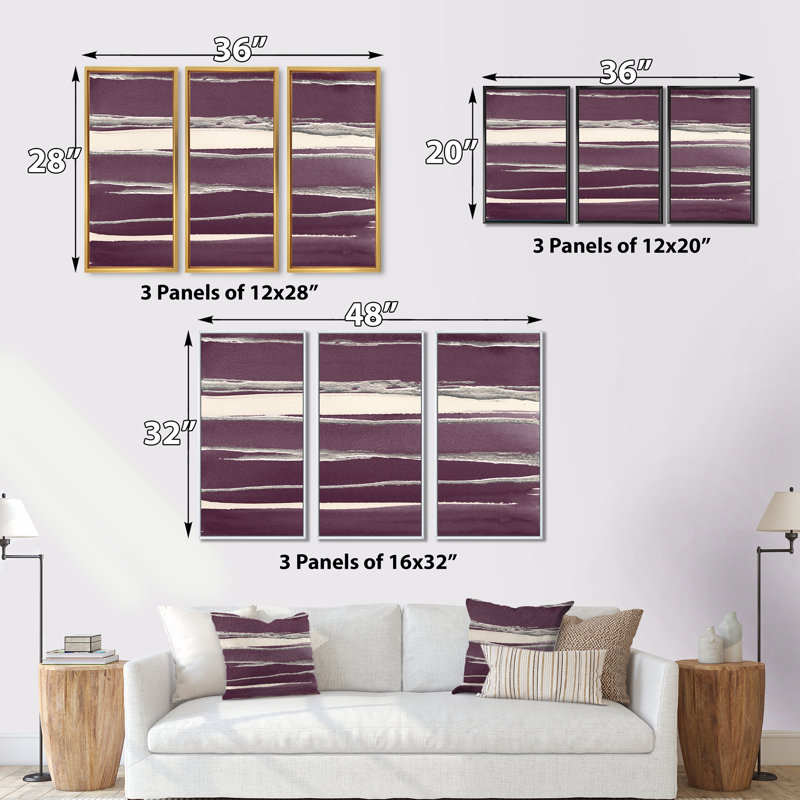 «Shabby Watercolor On Mauve III», ensemble d'art mural encadré sur toile Shabby Elegance, H 28 po x l 36 po x P 1 po, Brun