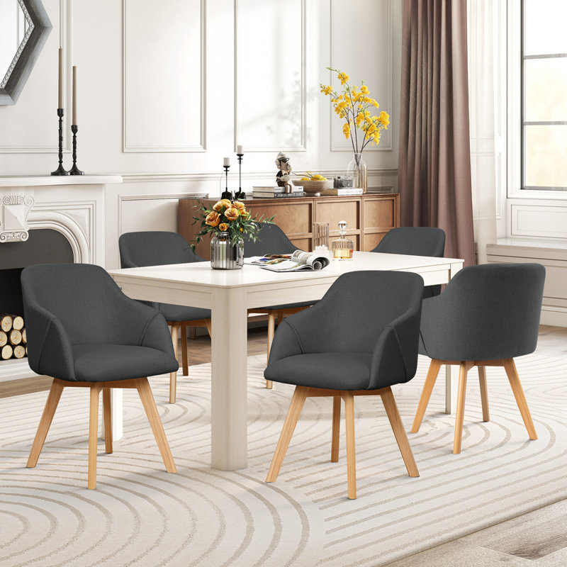 Swivel Linen Modern Upholstered Back Dining & Side Chair, Grey