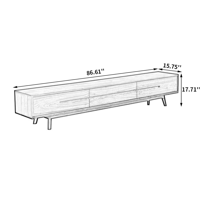 Meuble télé en bois de noyer avec tiroirs fermés, H 17,71 po x L 86,61 po x l 15,75 po