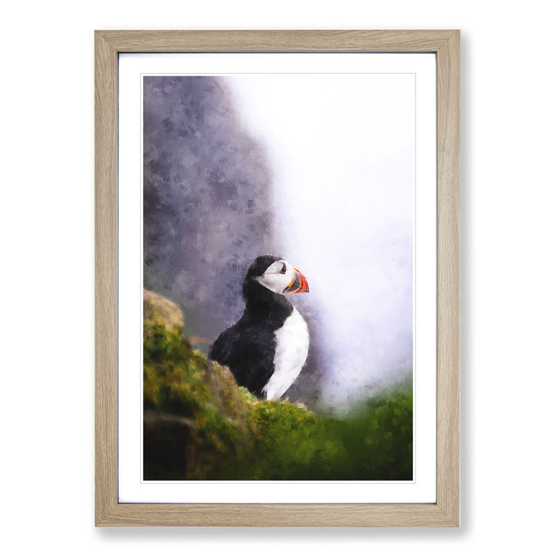 Atlantic Puffin Birds Vol.7 - Picture Frame Graphic Art, 36cm H x 27cm W x 2cm D, Oak Framed