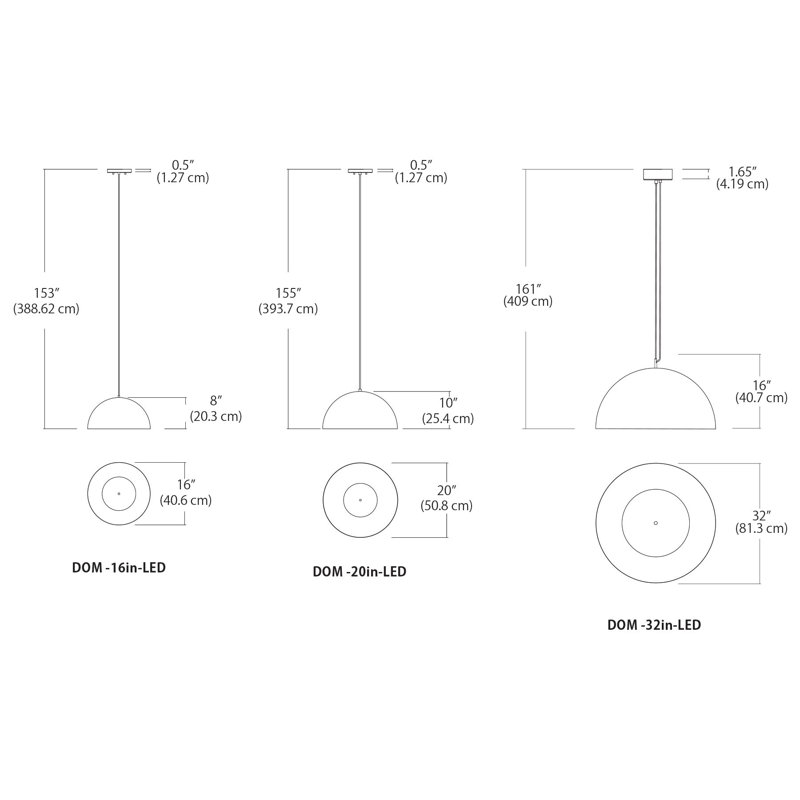 Domos 1 - Light Single Dome Pendant, Gold/Black, 8" H x 16" W x 16" D, No
