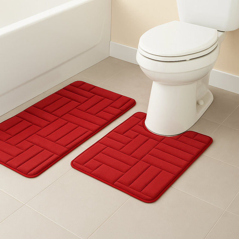 Eillen Flannel Non-Slip Bath Rug, Red