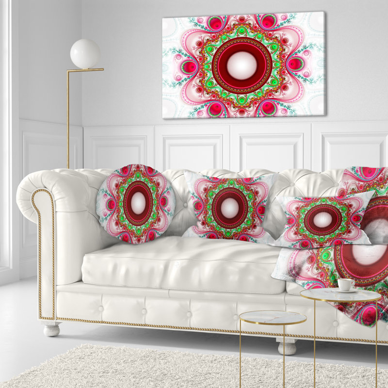 Motif de fractale rose avec cercles - Coussin décoratif abstrait, Rose
