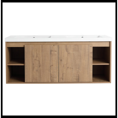 48" Wall Mounted Bathroom Vanity With Double Sink, Soft Closing Door Hinge