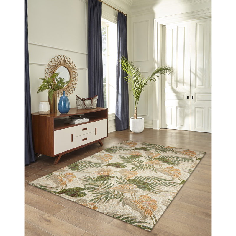 Demirhan Floral Handmade Tufted Tan Indoor / Outdoor Area Rug, Rectangle 7'6" x 9'6"
