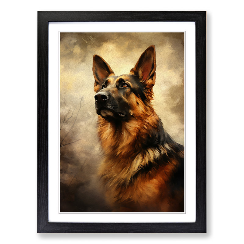 German Shepherd Romanticism No.2 - Framed Print, Black, 34cm H x 25cm W x 2cm D
