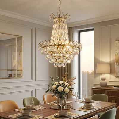 Bernhard 6-Light 17"W Dimmable Gold Crystal Empire Chandelier for Dining Room or Living Room