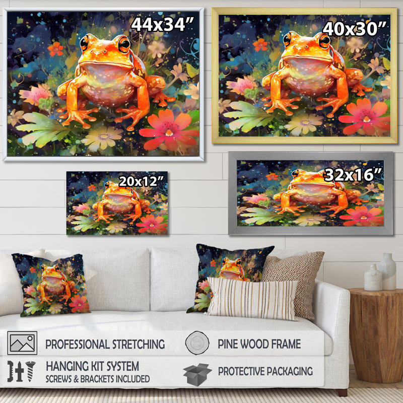 «Leaping Frogs Amphibians I», art mural grenouille, H 24 po x l 32 po x P 1 po, Cadre simple noir