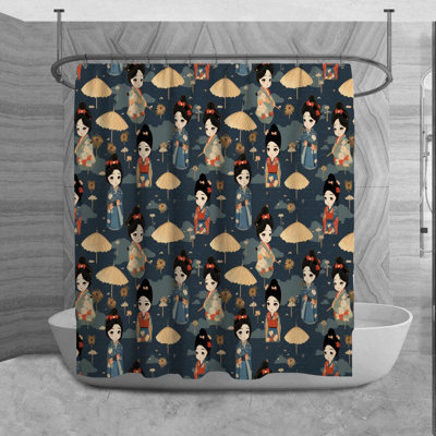 Anime Shower Curtain Gaming Bathroom Décor Blue