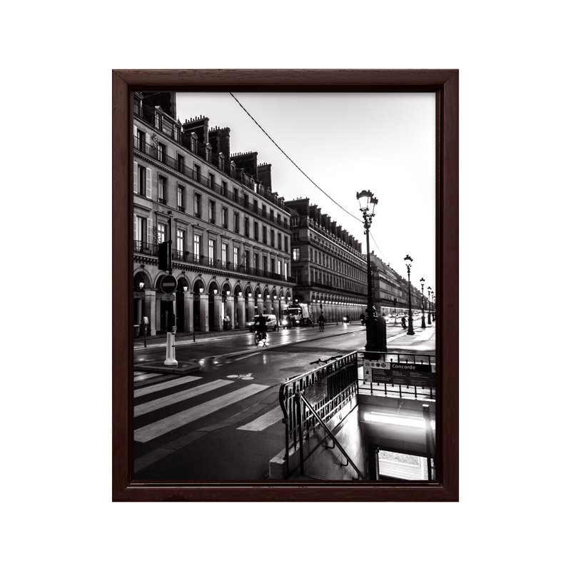 Paris Street, Canvas, 12"H x 16"W, Brown Framed