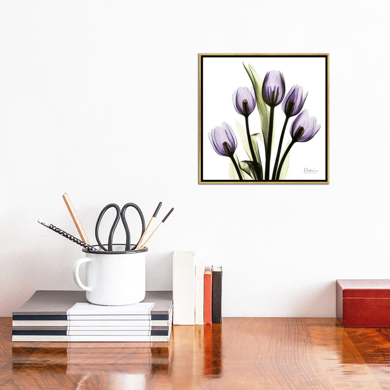 «Tulips Imagine», impression sur toile, H 12 po x l 12 po x P 1,5 po, Toile avec cadre doré, Pas de tapis