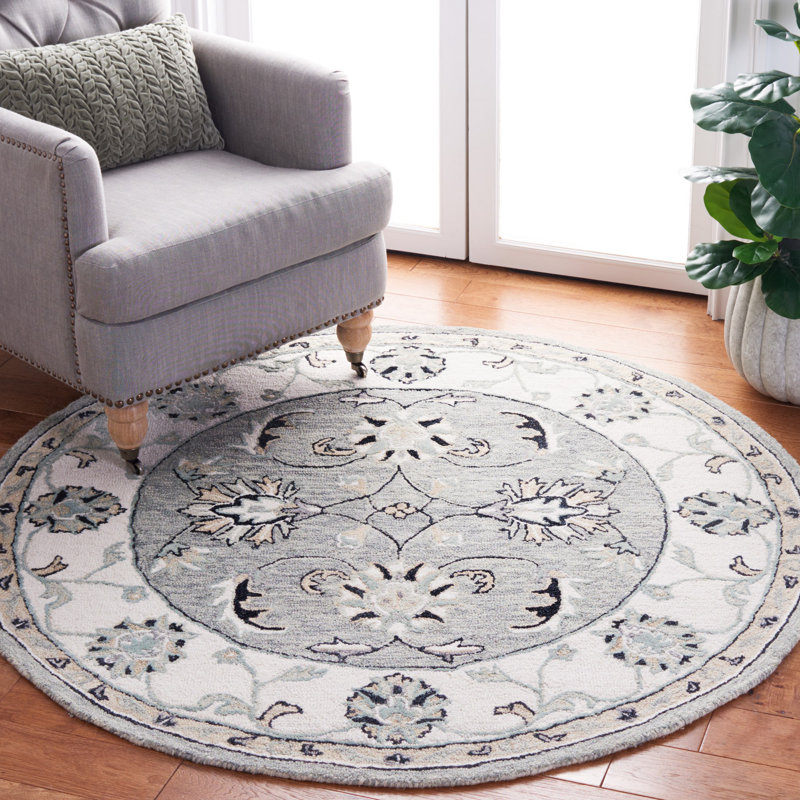 Tapis oriental en laine / coton touffeté à la main Calei gris clair / ivoire / noir, Rond 5 pi