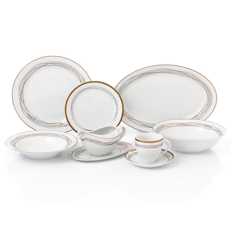 Waterside 35pc Gold Swil Porcelain Dinner Set