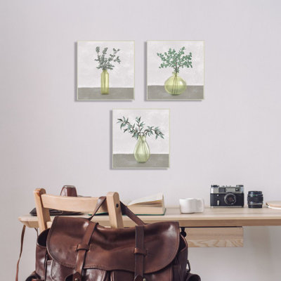 " Plants In Vase Neutral Gray " by Ziwei Li 3 - Pieces