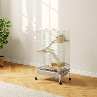Cage à furet, grande cage de 47 po avec 3 rampes amovibles, bol à nourriture, bouteille d'eau, cage en métal pour petits animaux sur roues pour chinchillas, cochons d'Inde, lapin, planeur à sucre