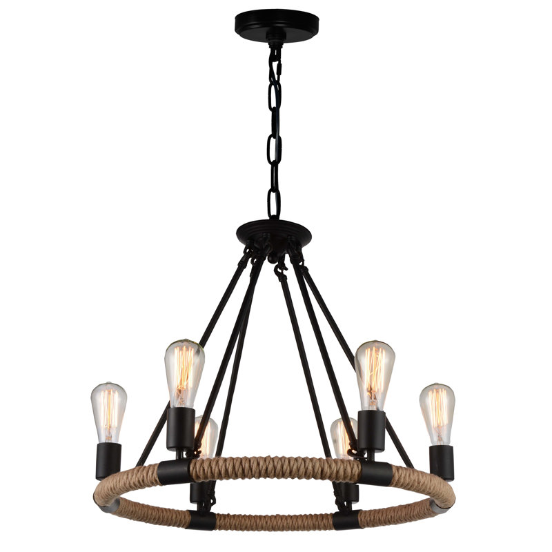 Lustre en roue de chariot à 6 lumières de style bougie Dermott