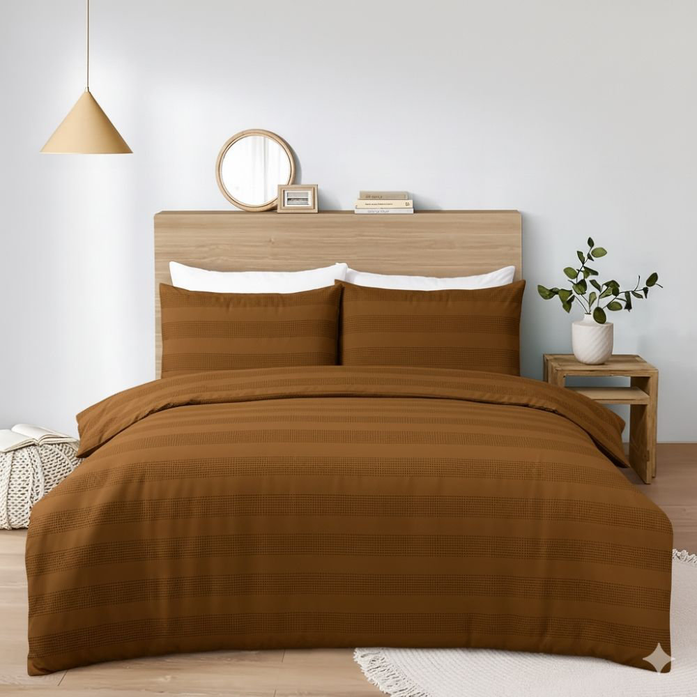 MHG Living - Dobby Waffle Striped Duvet Set - Double - Tan - Image 4