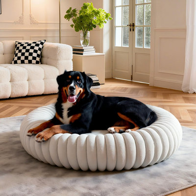 Calming Donut Dog Bed - Corduroy Fleece & Removable Cover Round Pet Bed with Non-Slip Bottom, Anti-anxiety, Washable