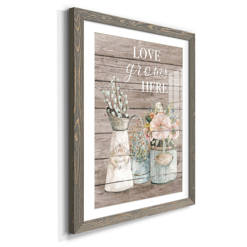«Love Grows Here», reproduction d'art sur papier encadrée, H 44 po x l 31 po x P 1 po, gris