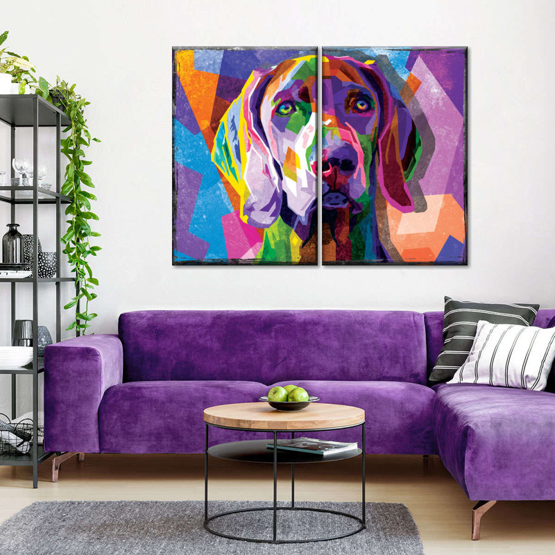 " Weimaraner Multicolored Abstract Multi Piece Canvas Print " 2 - Pieces, 12" H x 17" W
