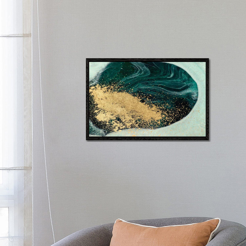 Glitter Teal Blue Marble - Print on Canvas, 66.04 cm H x 45.72 cm W, Black Framed
