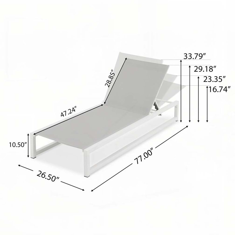 Chaise longue d'extérieur avec structure en aluminium durable réglable à 5 niveaux et filet en textilène
