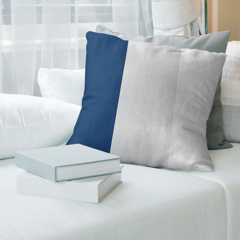 Striped Linen Reversible Throw Pillow, 20" x 20", Navy/Gray/White