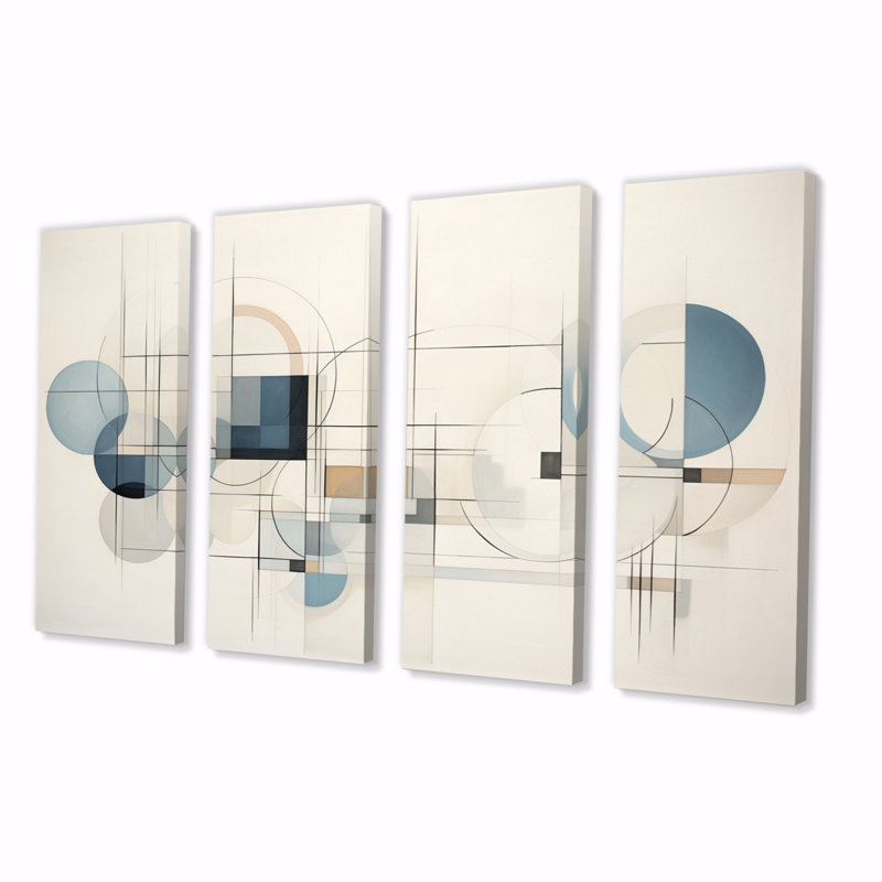 «Blue Grey Line Art Abstract Geometrics IV on Canvas», reproduction de 4 pièces