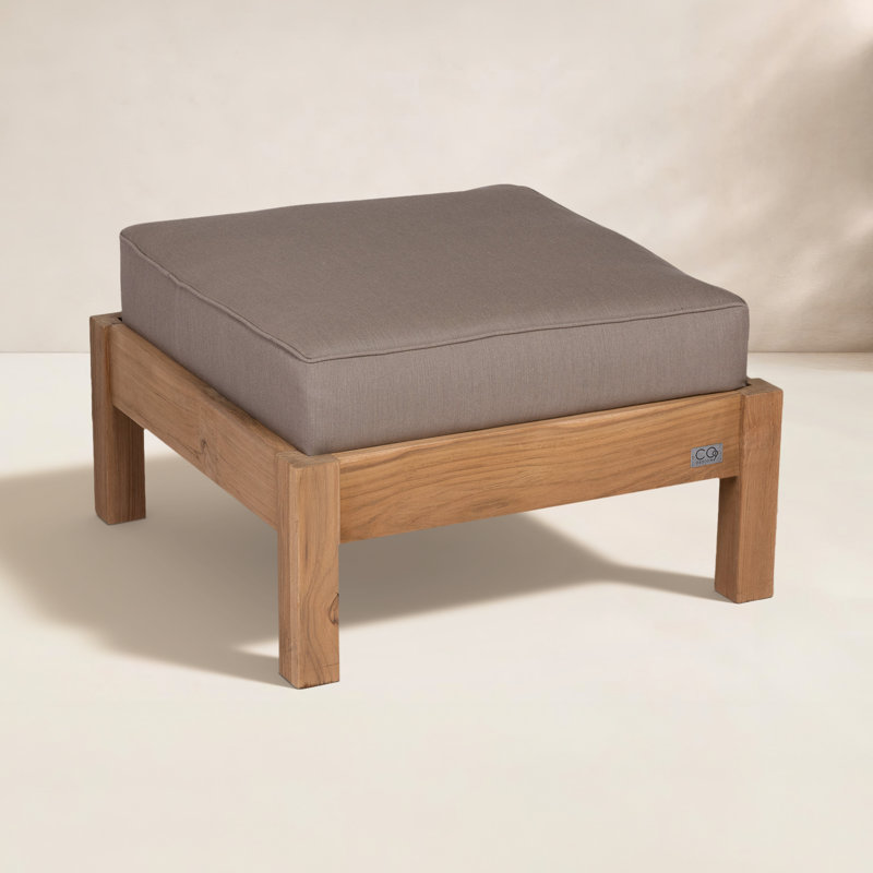 Jackson Teak Ottoman with Sunbrella® Cushion, Spectrum Mushroom Sunbrella® Plainweave