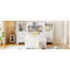 Lit plateforme simple blanc en bois avec armoire verticale tout-en-un, 4 tiroirs de chaque côté et tête de lit pour une élégance multiple-1412655657