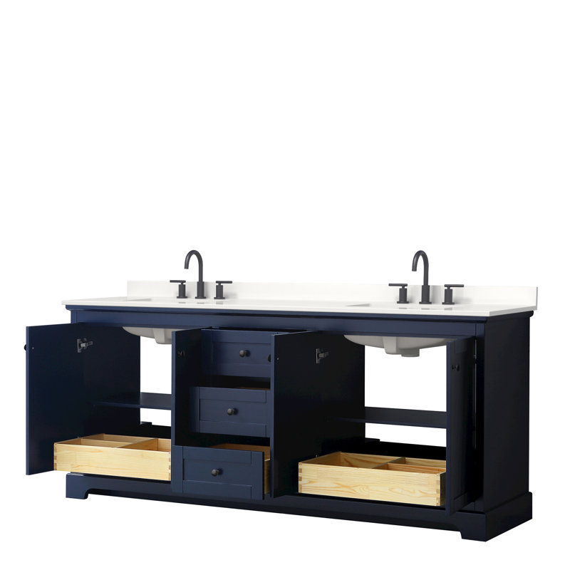 Avery 72'' Double Bathroom Vanity with Quartz Top, Dark Blue, WDX13530, Matte Black