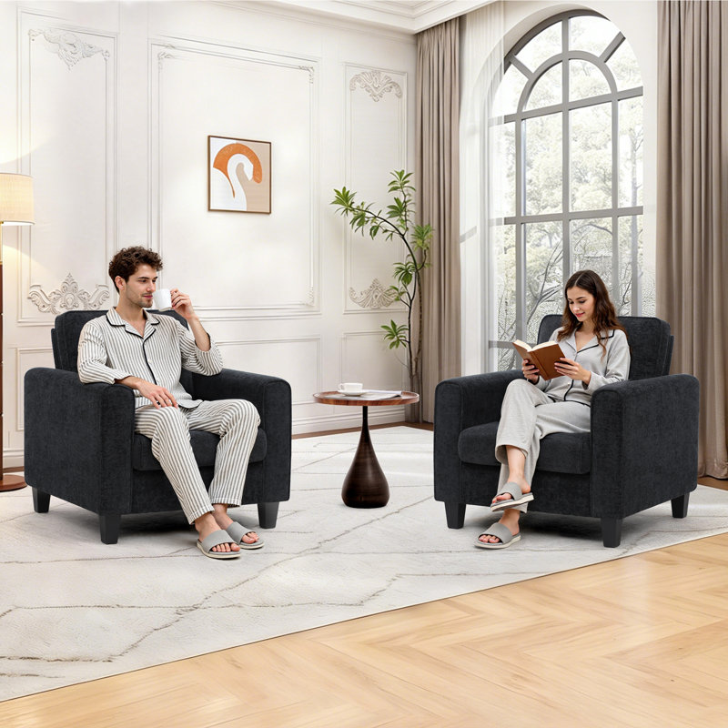 Chaises d'appoint Mid-Century avec dossier large, Noir