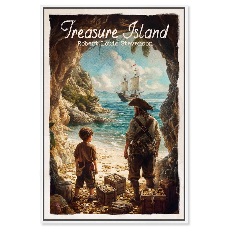 Art classique sur toile Treasure Island , Cadre flottant blanc, H 16 po x l 11 po