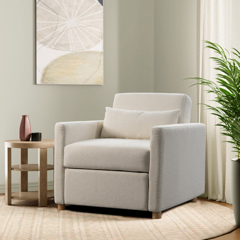 Serta Cooper 36" Convertible Accent Chair w/ Accent Pillow, Dream Coil Comfort, Easy Assembly, Ivory Boucle