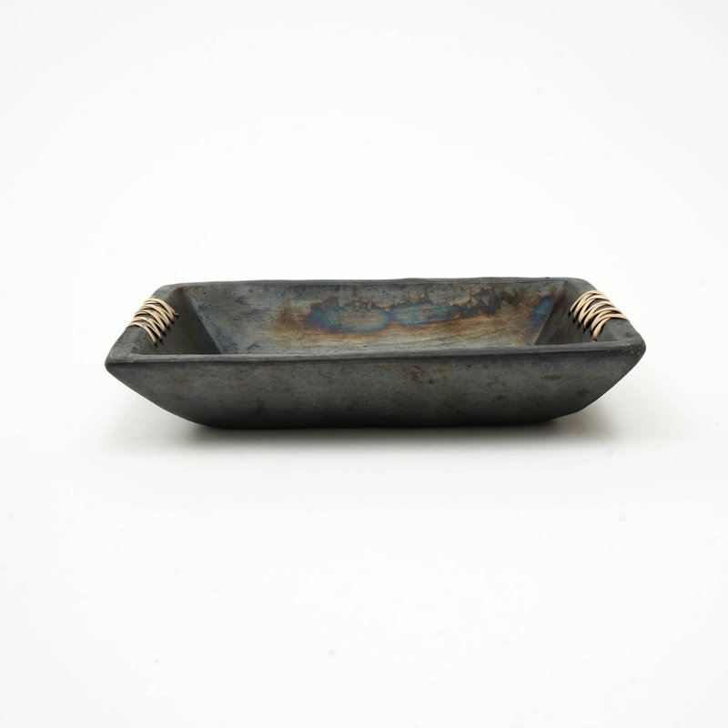Plateau rectangulaire Longpi Pottery - 7,5 x 4,5 x 1,25 po | Service de vaisselle en argile noire fabriqué à la main
