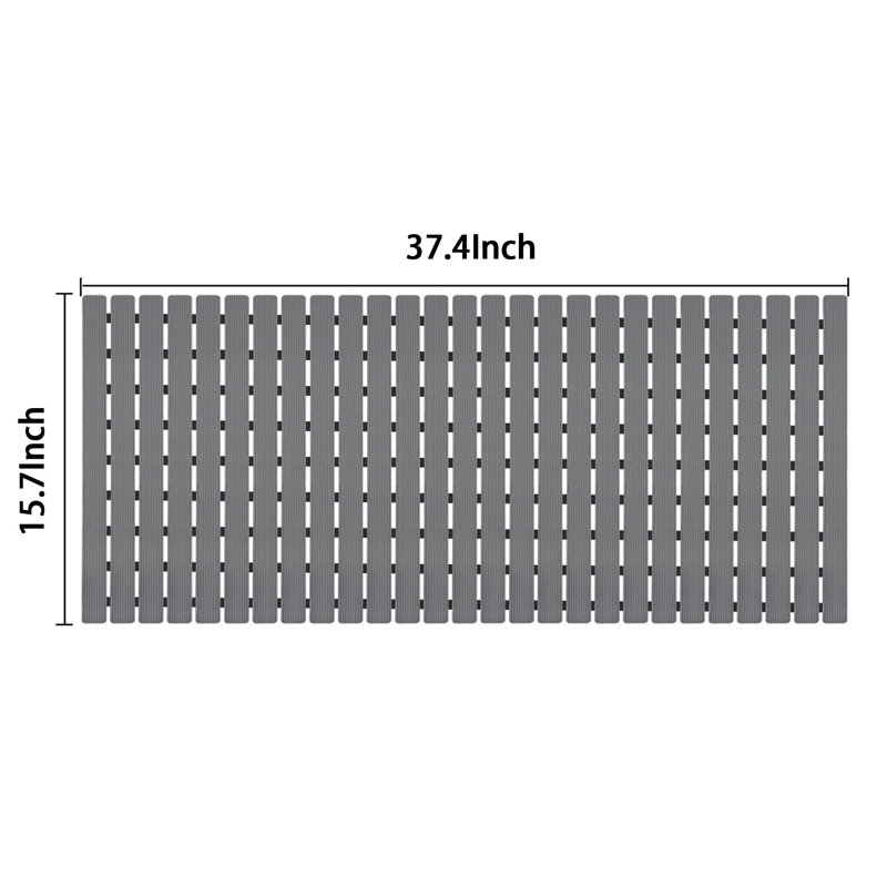 Tapis de bain antidérapant pour tapis de douche avec ventouses et trous de bonde 37,4 po x 15,7 po, Gris foncé
