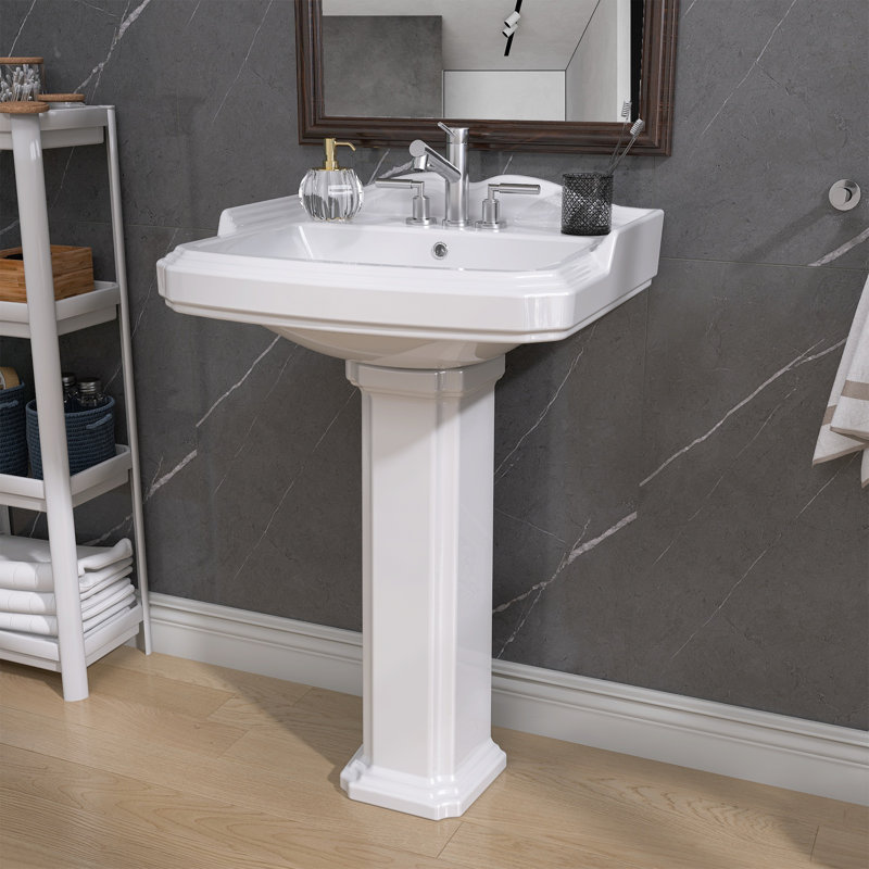 Lavabo de salle de bain piédestal rectangulaire avec trop-plein 23 po ZEAFIVE