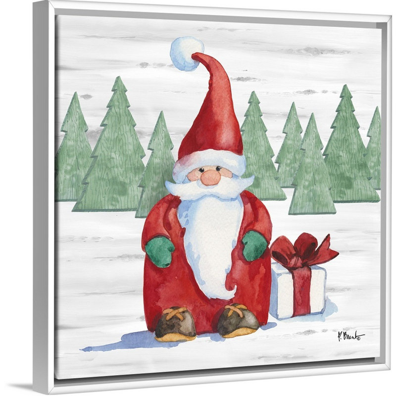 Gnome Town I - peinture sur toile tendue, Cadre blanc, H 37,25 po x l 37,25 po