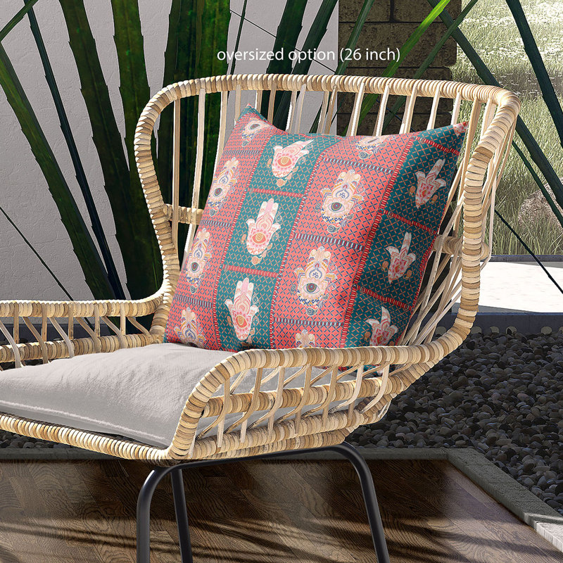 Housse et insert de coussin carré en polyester intérieur / extérieur, 26 po x 26 po, Orange/vert