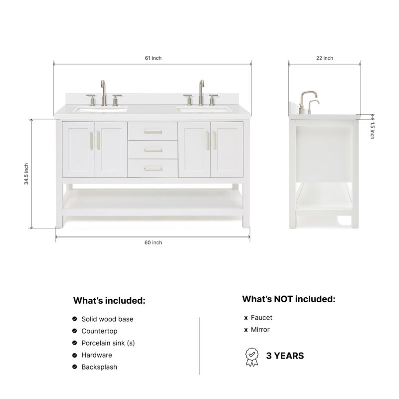 Magnolia Bath Vanity Oval Basin, Rectangle, White, White Quartz