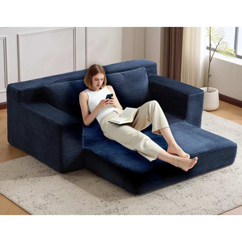 Reversible Cushion with Pillows Loveseat Sofa,Comfortable Deep Seat Sofa Bed, Modern Small Corduroy Couch, Blue