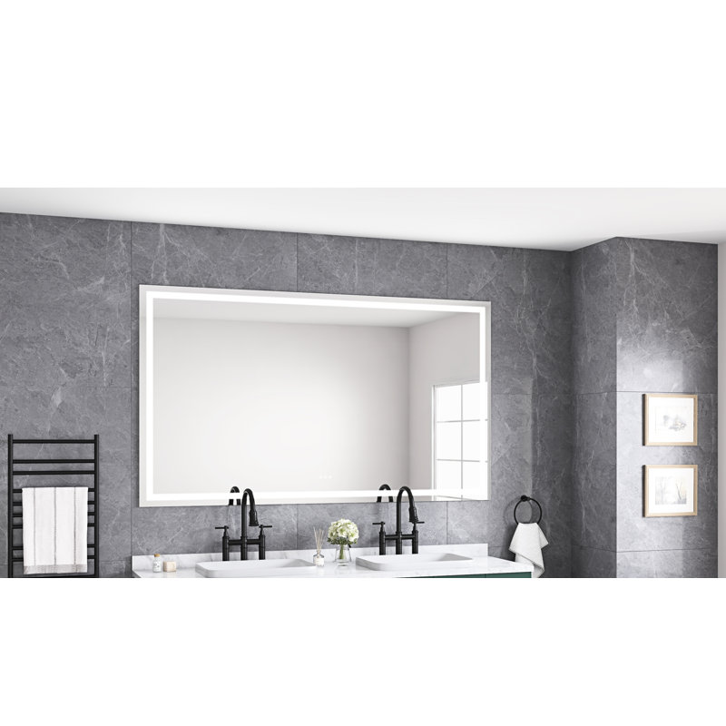 Grand miroir de salle de bain à DEL 84 po x 48 po avec fonction de brouillard, avant et rétroéclairage à intensité variable, 3 couleurs, mémoire, utile pour le maquillage et les soins de la peau, rétro-éclairage, régulier