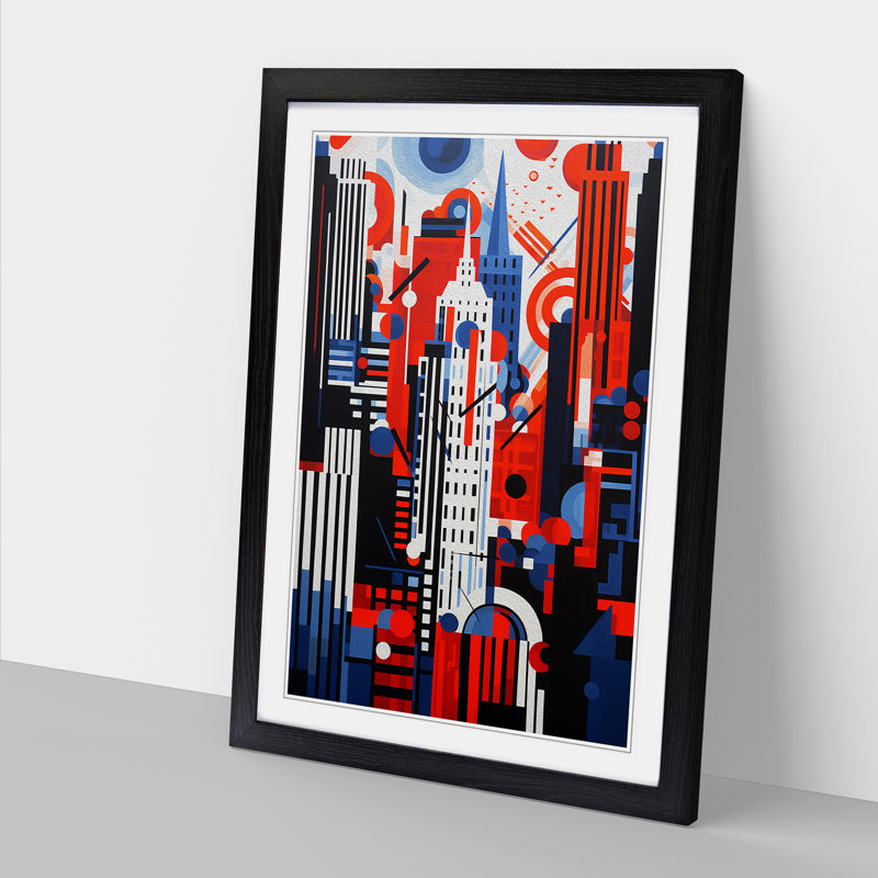 New York Constructivism No.3 - Single Picture Frame Print on Wood, Black Framed, 34cm H x 25cm W x 2cm D