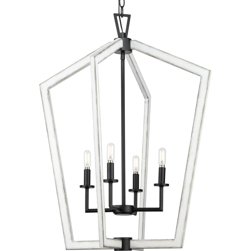 Lustre de vestibule quatre lumières 24 po, Noir mat / nickel brossé