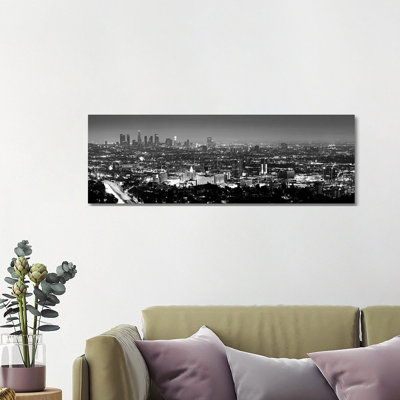 Los Angeles Skyline Cityscape 1 Piece Wrapped Canvas Panoramic Wall Art