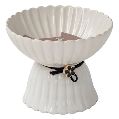 Dexypaws: bol en céramique surélevé pour chats - fleur blanche et noire - capacité de 8,45 oz, plat pour animaux de compagnie, va au lave-vaisselle, nourriture et eau, hauteur ergonomique