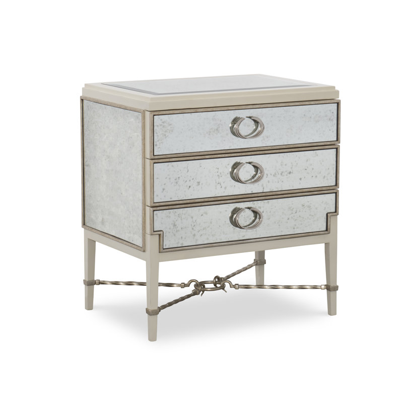 Sovereign Deco Silver Mirrored 2-Drawer Solid Wood Nightstand
