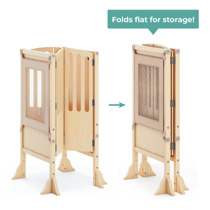 Natural Wood Foldable Toddler Kitchen Helper Step Stool